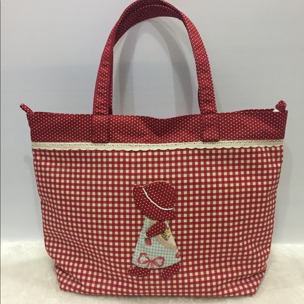 Vintage quilted cute Sue red tote bag - Medium